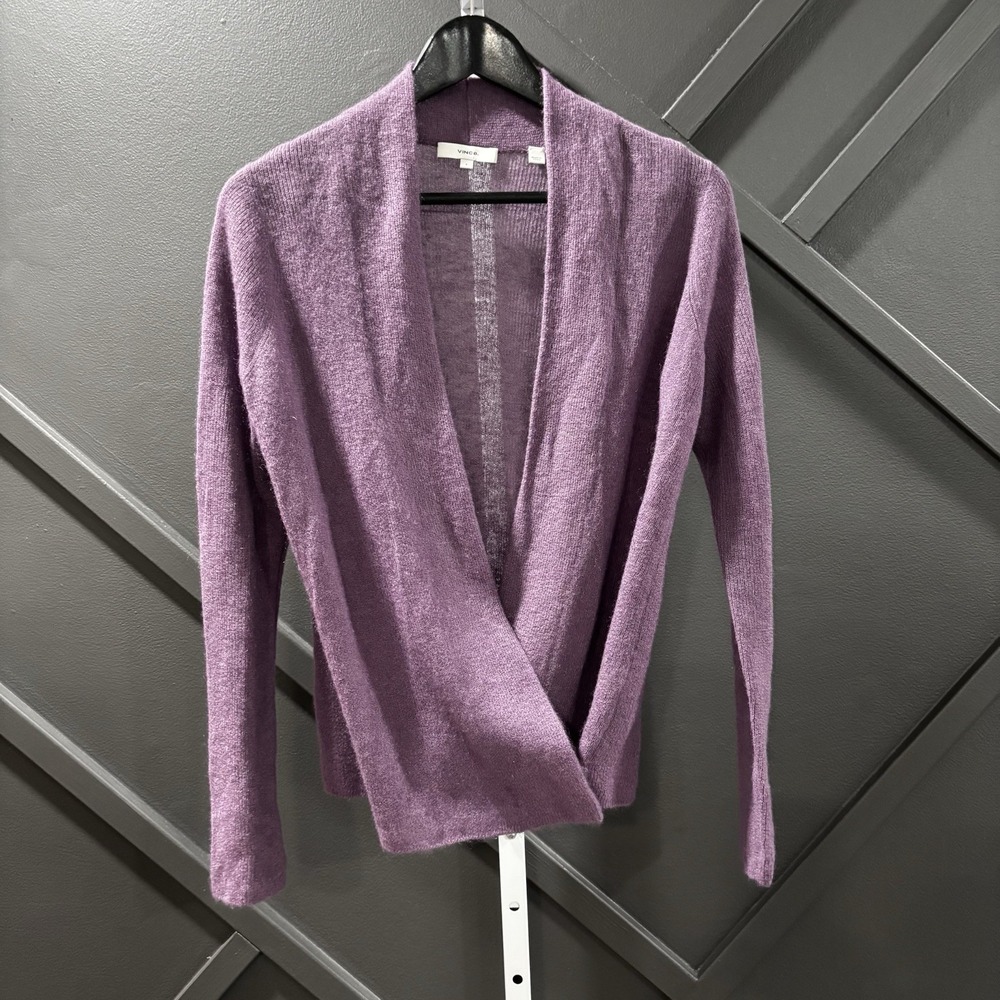 Vince Mohair Wool Blend Cardigan Size S Purple Convertible Wrap Open Front